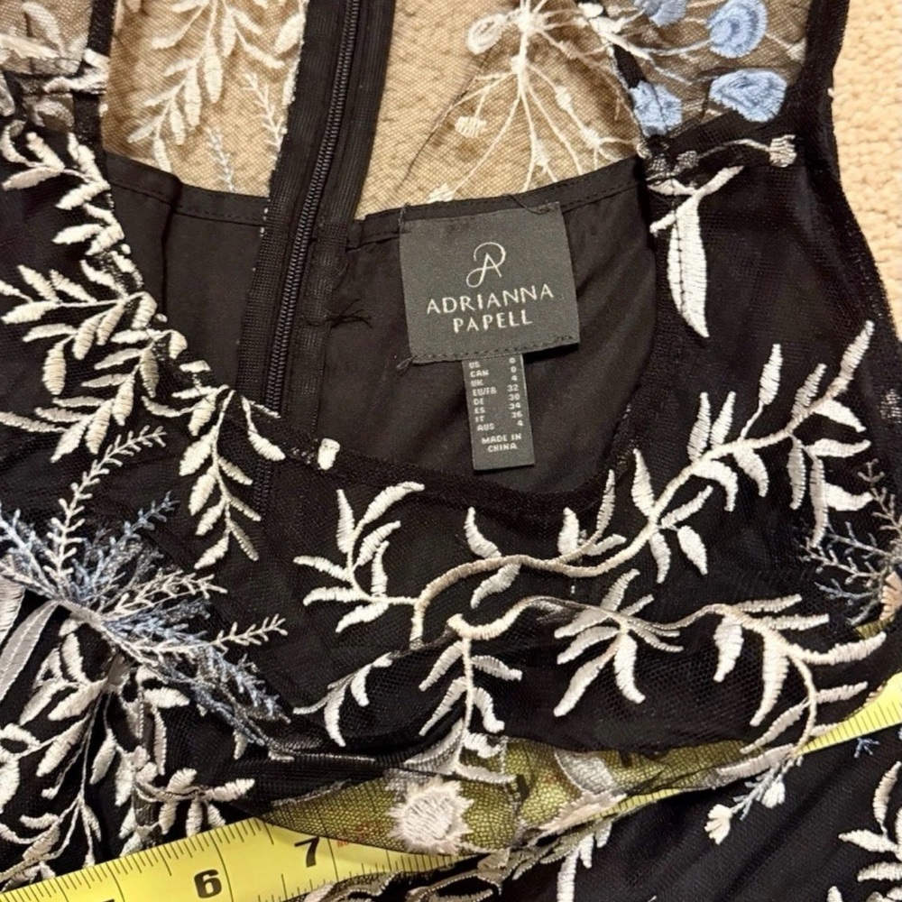 Adrianna Papell Women Black Blue Embroidered Lace Fit Flare Midi Dress Size 0 - Picture 10 of 16